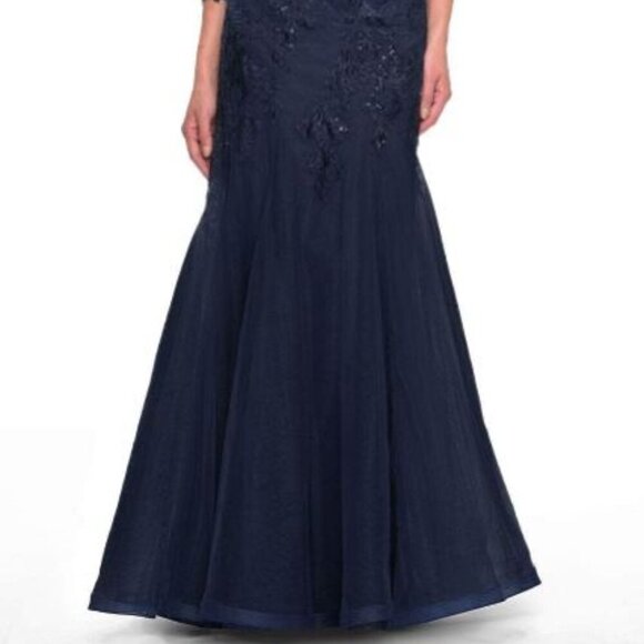 NWT La Femme 30823SC Mother of the Bride Dress Lace Navy Size 14 - Picture 2 of 6